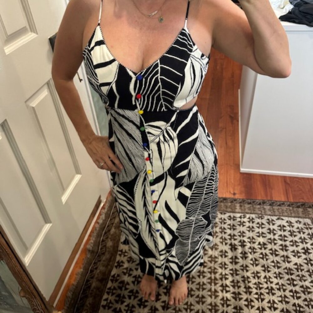 FARM RIO Leaf Print tie-back midi dress